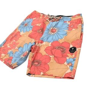 Vissla Upcycle Coconut Poly Stretch Board Shorts Floral Men's 33 EUC Swim